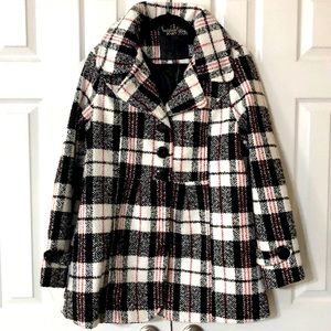 Plaid jacket black, red and white.